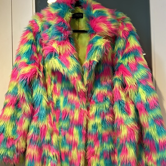 Rainbow Faux Fur coat - Club Exx by Dollskill - Picture 2 of 4